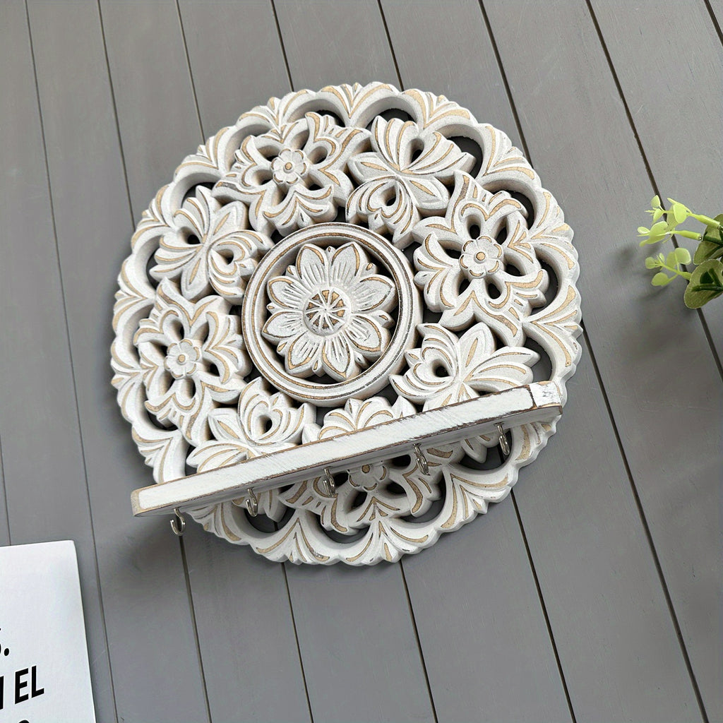 Shelf - Rustic Whitewashed Wood Wall, dimensions view - House Of Avana