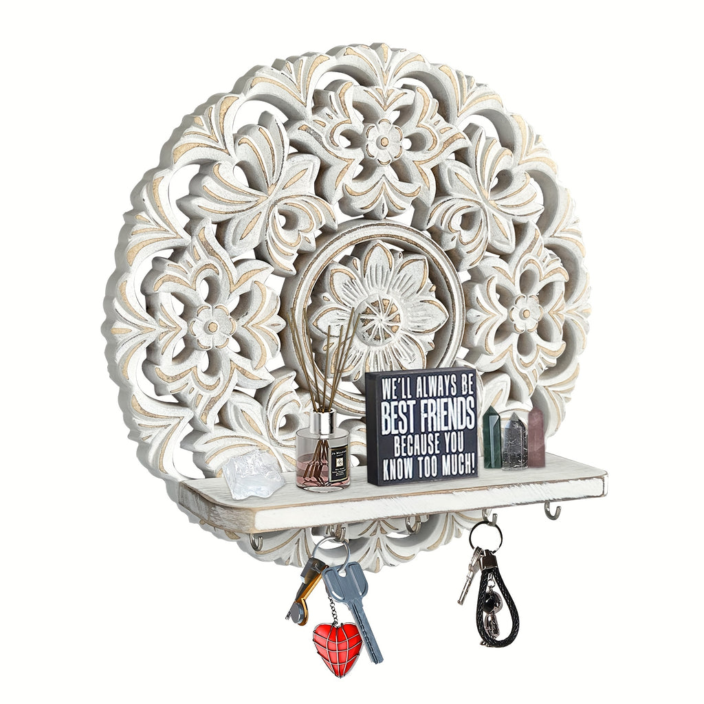 Shelf - Rustic Whitewashed Wood Wall, front view - House Of Avana