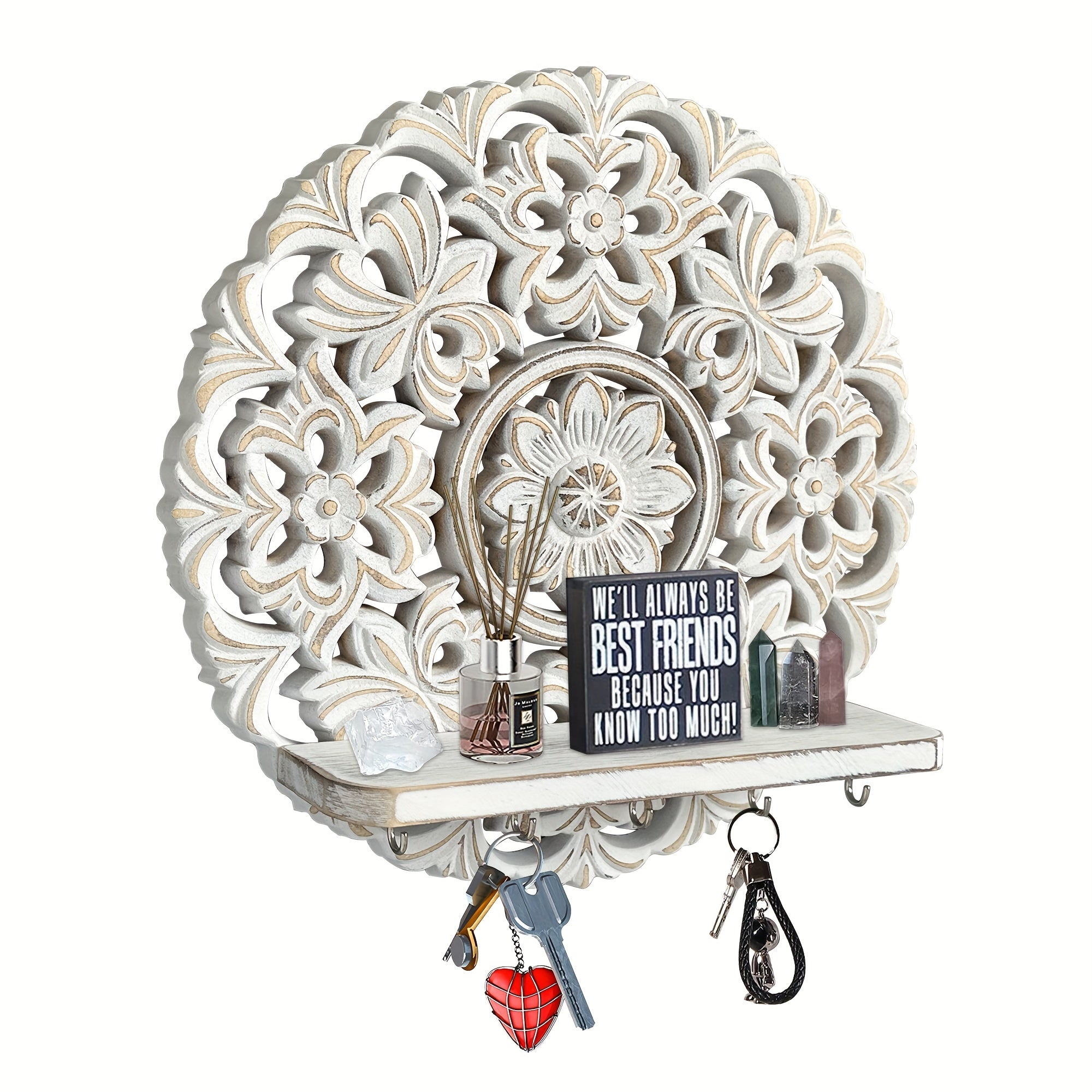 Shelf - Rustic Whitewashed Wood Wall, front view - House Of Avana