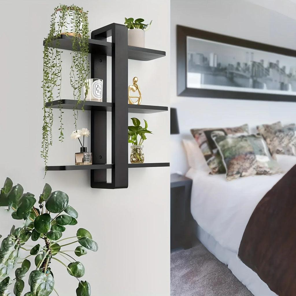 Shelf - 3-tier Walnut Wood, back view - House Of Avana