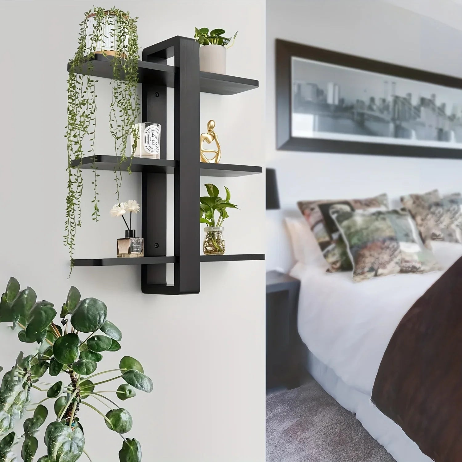 Shelf - 3-tier Walnut Wood, back view - House Of Avana