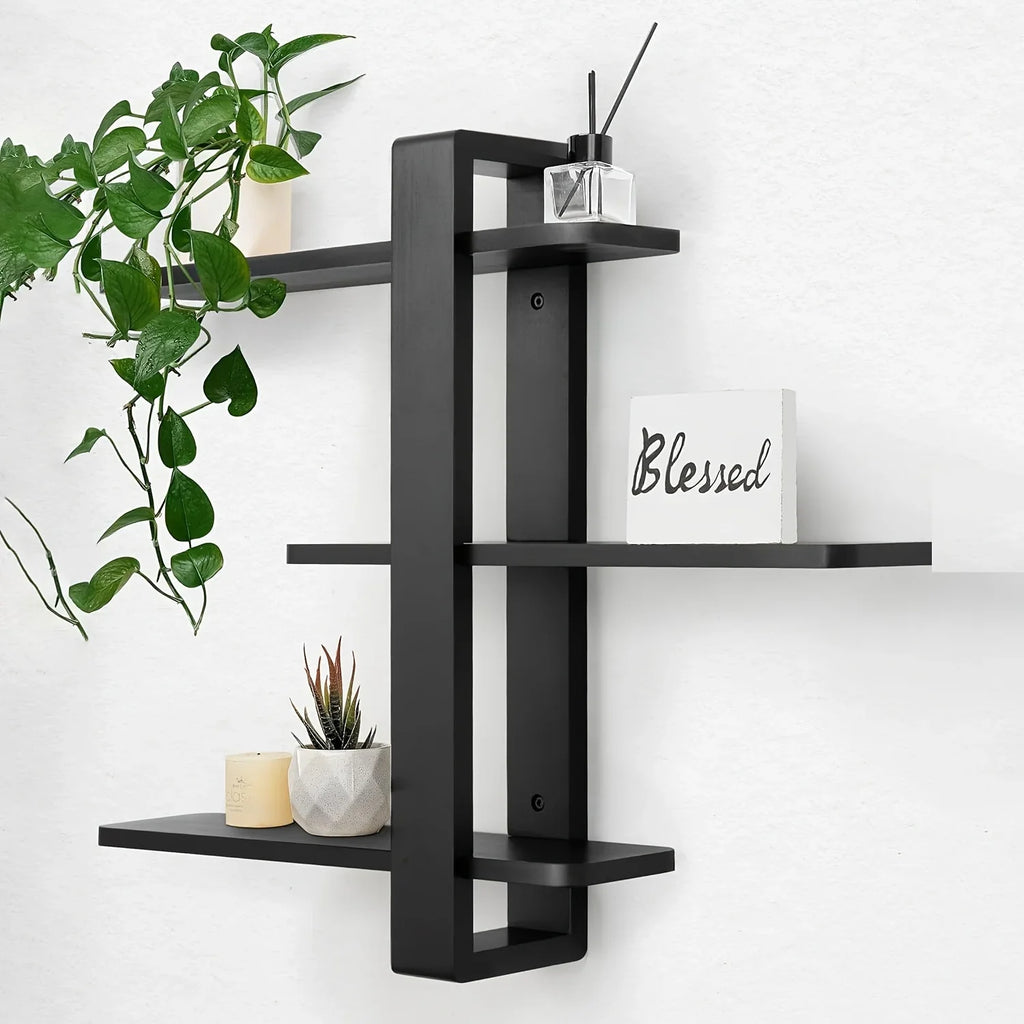 Shelf - 3-tier Walnut Wood, front view - House Of Avana