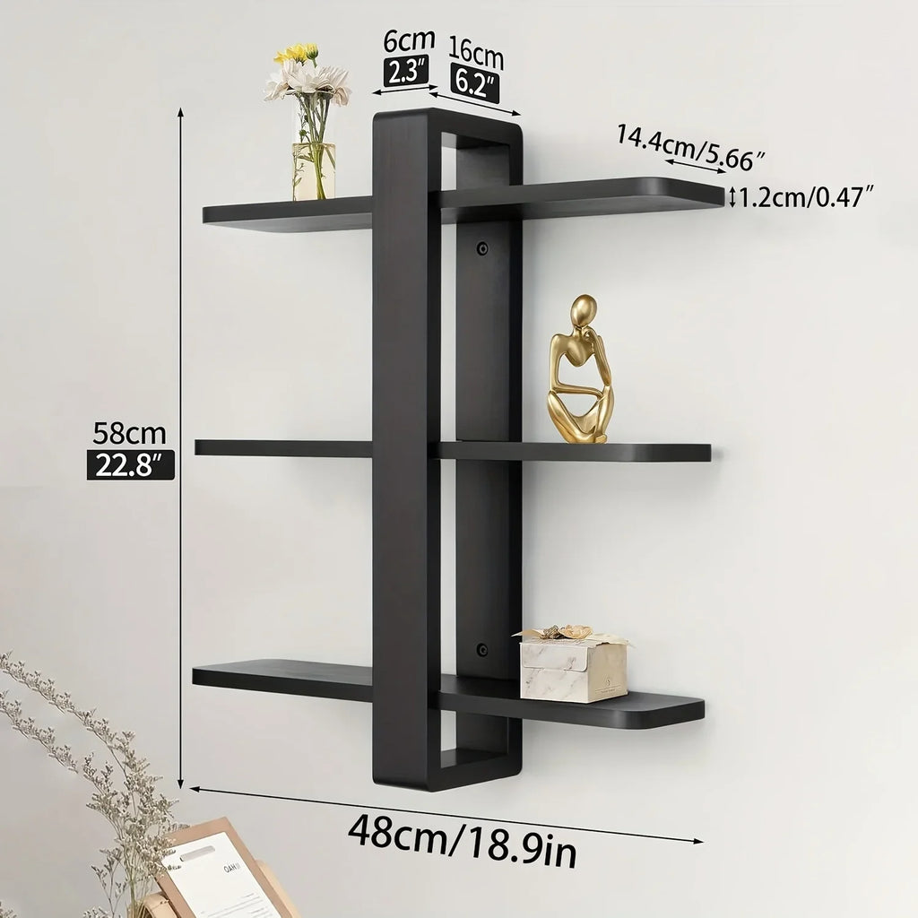 Shelf - 3-tier Walnut Wood, side view - House Of Avana