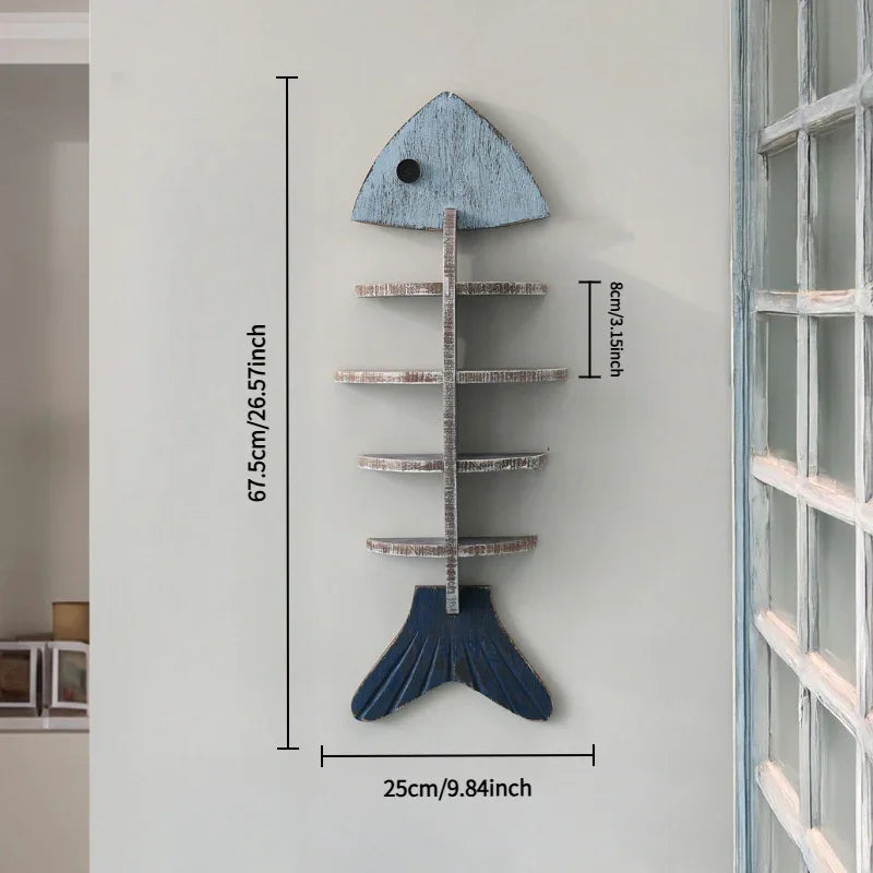 Wooden Wall-mounted Fishbone Shelf, Minimalist Nordic Style Bookcase, in-use display - House Of Avana