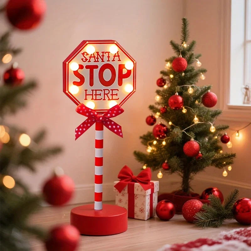 Shenzhi Tech Self-Lit Christmas LED Parking Sign Light with Santa Claus & "SANTA STOP HERE" Text - Outdoor/Indoor Tabletop Holiday Decoration, Plug-and-Play Button Control, Energy-Saving Smart for Porch, Garden, Home (Plastic House Of Avana