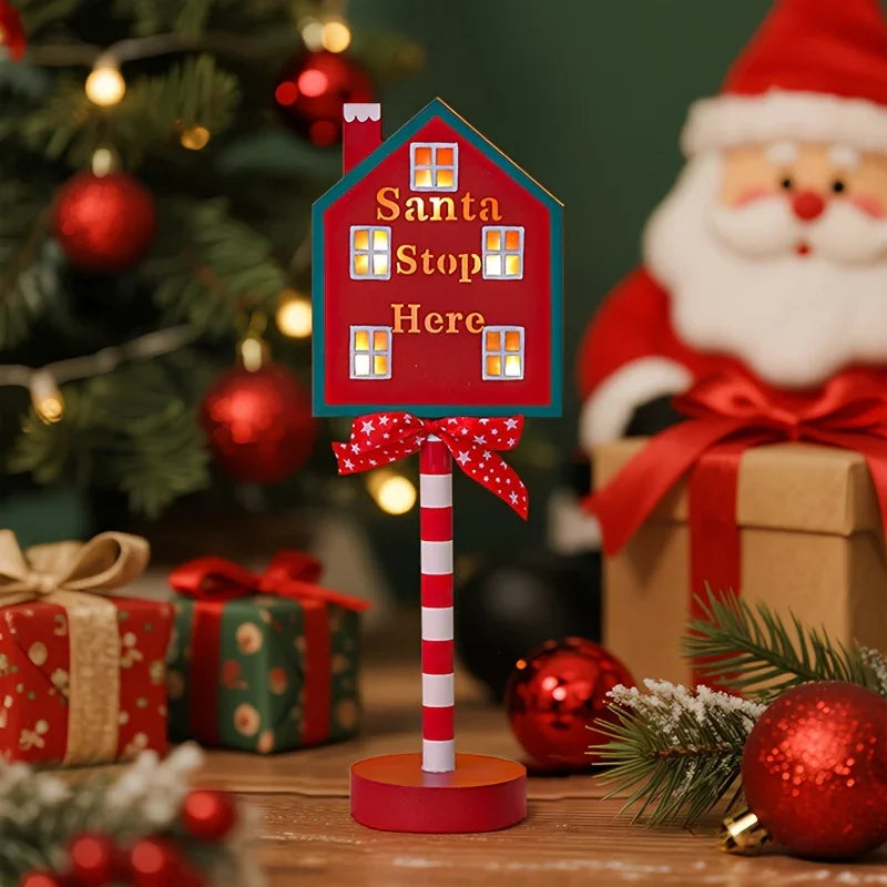 Shenzhi Tech Self-Lit Christmas LED Parking Sign Light with Santa Claus & "SANTA STOP HERE" Text - Outdoor/Indoor Tabletop Holiday Decoration, Plug-and-Play Button Control, Energy-Saving Smart for Porch, Garden, Home (Plastic House Of Avana