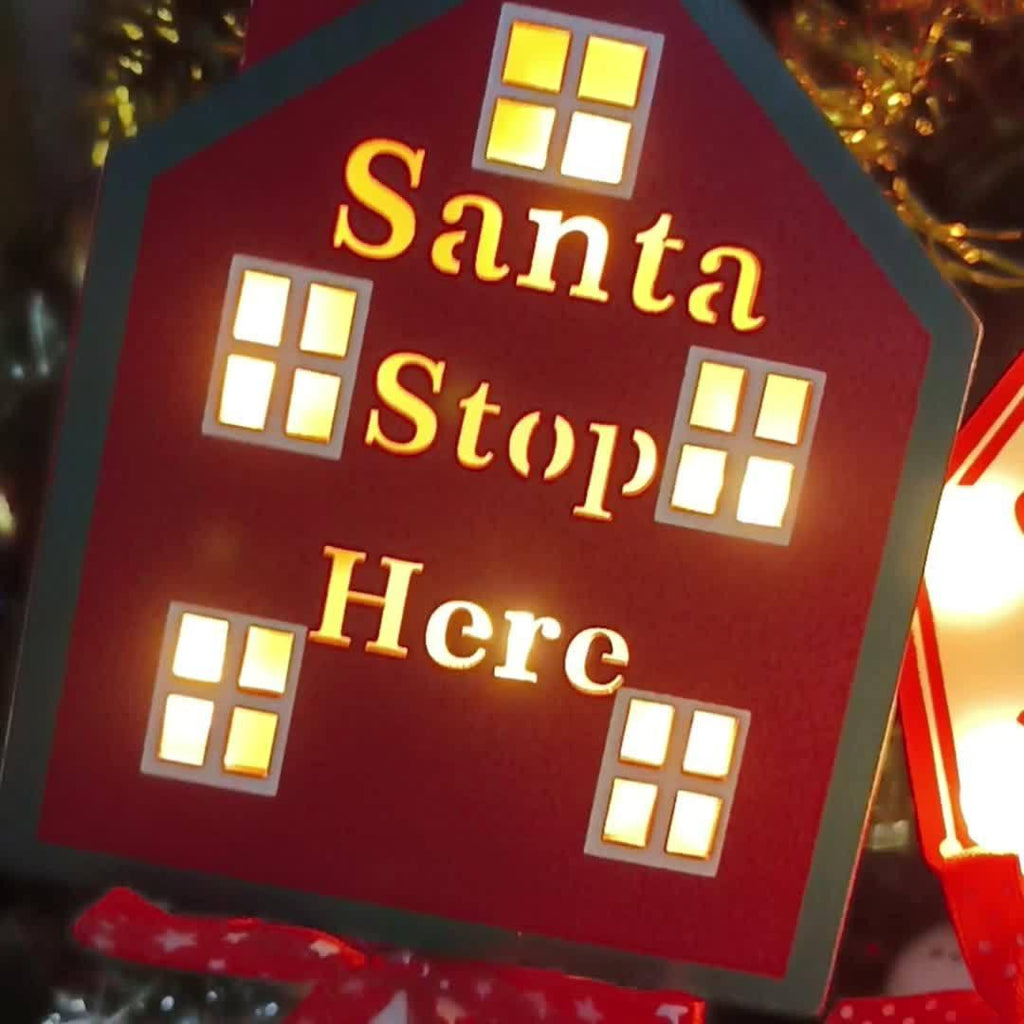 Shenzhi Tech Self-Lit Christmas LED Parking Sign Light with Santa Claus & "SANTA STOP HERE" Text - Outdoor/Indoor Tabletop Holiday Decoration, Plug-and-Play Button Control, Energy-Saving Smart for Porch, Garden, Home (Plastic House Of Avana