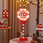 Shenzhi Tech Self-Lit Christmas LED Parking Sign Light with Santa Claus & "SANTA STOP HERE" Text - Outdoor/Indoor Tabletop Holiday Decoration, Plug-and-Play Button Control, Energy-Saving Smart for Porch, Garden, Home (Plastic House Of Avana