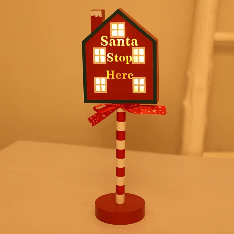 Shenzhi Tech Self-Lit Christmas LED Parking Sign Light with Santa Claus & "SANTA STOP HERE" Text - Outdoor/Indoor Tabletop Holiday Decoration, Plug-and-Play Button Control, Energy-Saving Smart for Porch, Garden, Home (Plastic House Of Avana