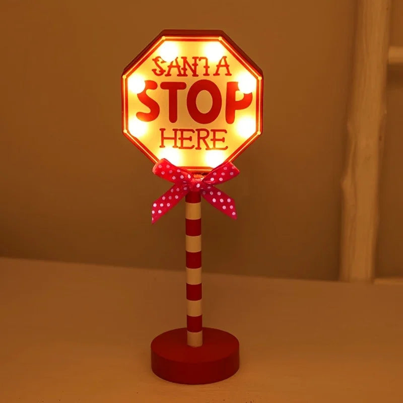 Shenzhi Tech Self-Lit Christmas LED Parking Sign Light with Santa Claus & "SANTA STOP HERE" Text - Outdoor/Indoor Tabletop Holiday Decoration, Plug-and-Play Button Control, Energy-Saving Smart for Porch, Garden, Home (Plastic House Of Avana