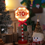 Shenzhi Tech Self-Lit Christmas LED Parking Sign Light with Santa Claus & "SANTA STOP HERE" Text - Outdoor/Indoor Tabletop Holiday Decoration, Plug-and-Play Button Control, Energy-Saving Smart for Porch, Garden, Home (Plastic House Of Avana
