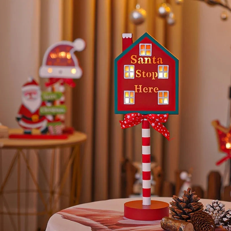 Shenzhi Tech Self-Lit Christmas LED Parking Sign Light with Santa Claus & "SANTA STOP HERE" Text - Outdoor/Indoor Tabletop Holiday Decoration, Plug-and-Play Button Control, Energy-Saving Smart for Porch, Garden, Home (Plastic House Of Avana
