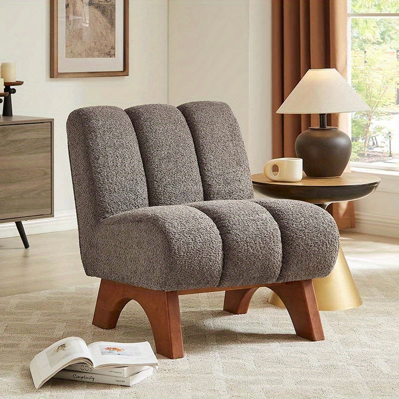Modern Accent Chair, Sherpa Fabric Modular Single Sofa Chair, Armless Chair with Wooden Legs for Living Room Bedroom House Of Avana
