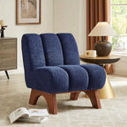 Beige Sherpa fabric armless chair with wooden legs, plush upholstery - House of Avana