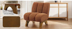 Beige Sherpa fabric armless chair with wooden legs, plush upholstery - House of Avana