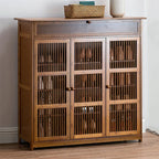 Shoes Rack Cabinet: Vintage Freestanding 4 Tier Shelves Shoe Storage Cabinet with 3 Hollow Doors Shoe Organizer Cabinet for Entryway, Closet, Hallway House Of Avana