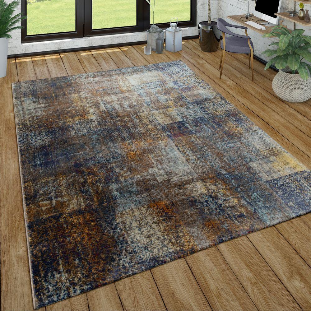 Short-Pile Rug Living Room Used Effect Patchwork Industrial Style Modern Colourful RugYourHome
