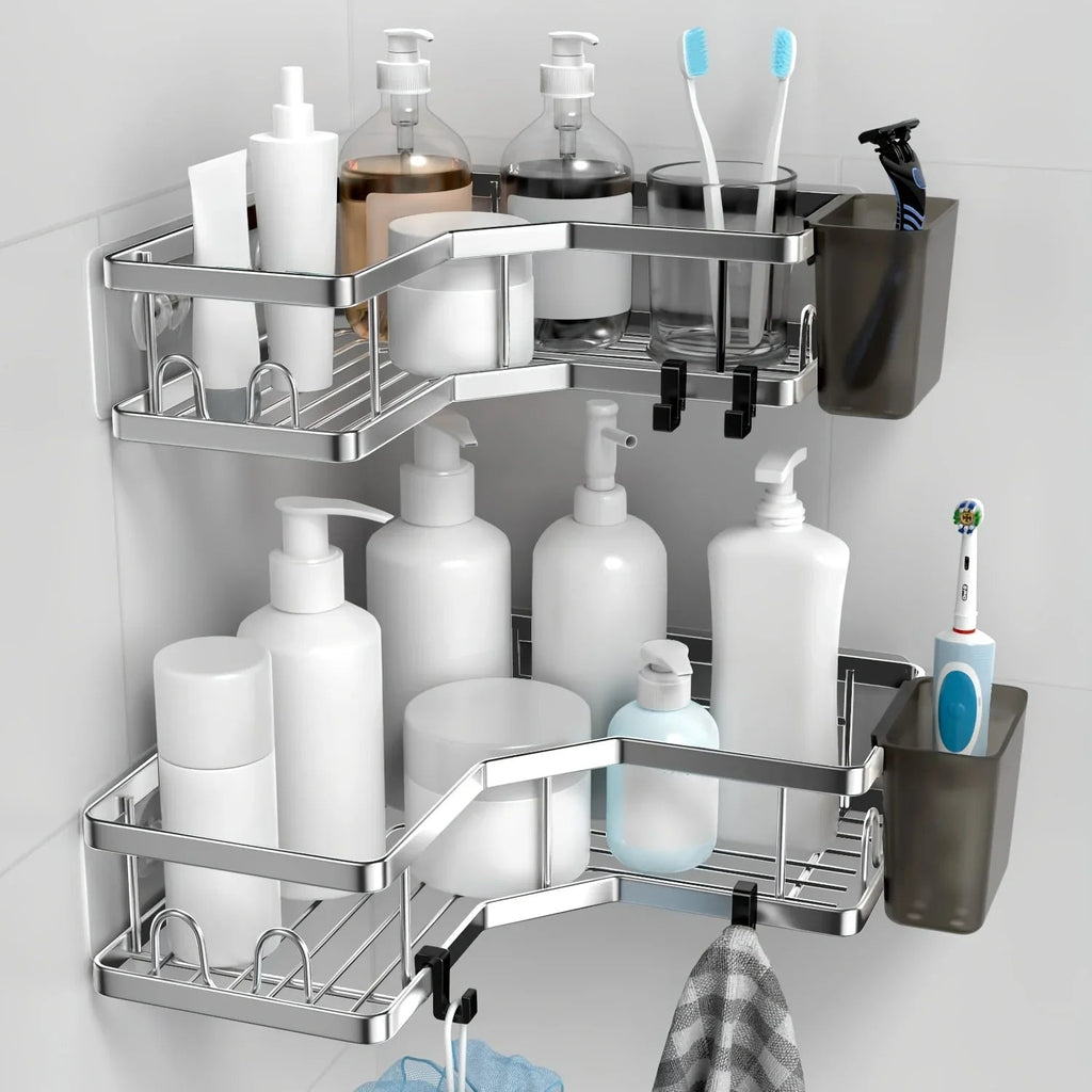 2-pack Corner Shower Stainless Steel Organizer - House Of Avana [[SKU:HOA-BAT-024]]