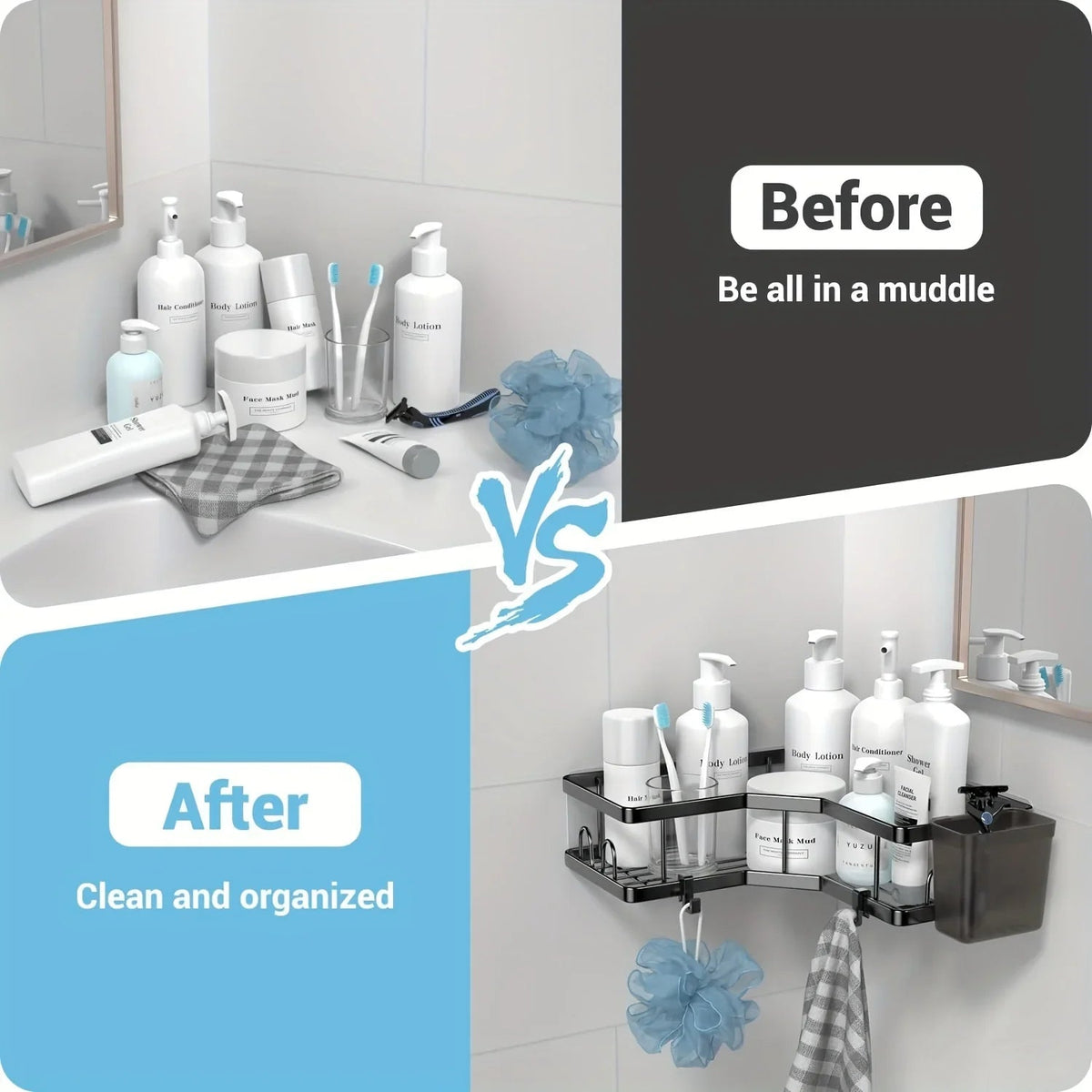 2-pack Corner Shower Stainless Steel Organizer - House Of Avana [[SKU:HOA-BAT-024]]