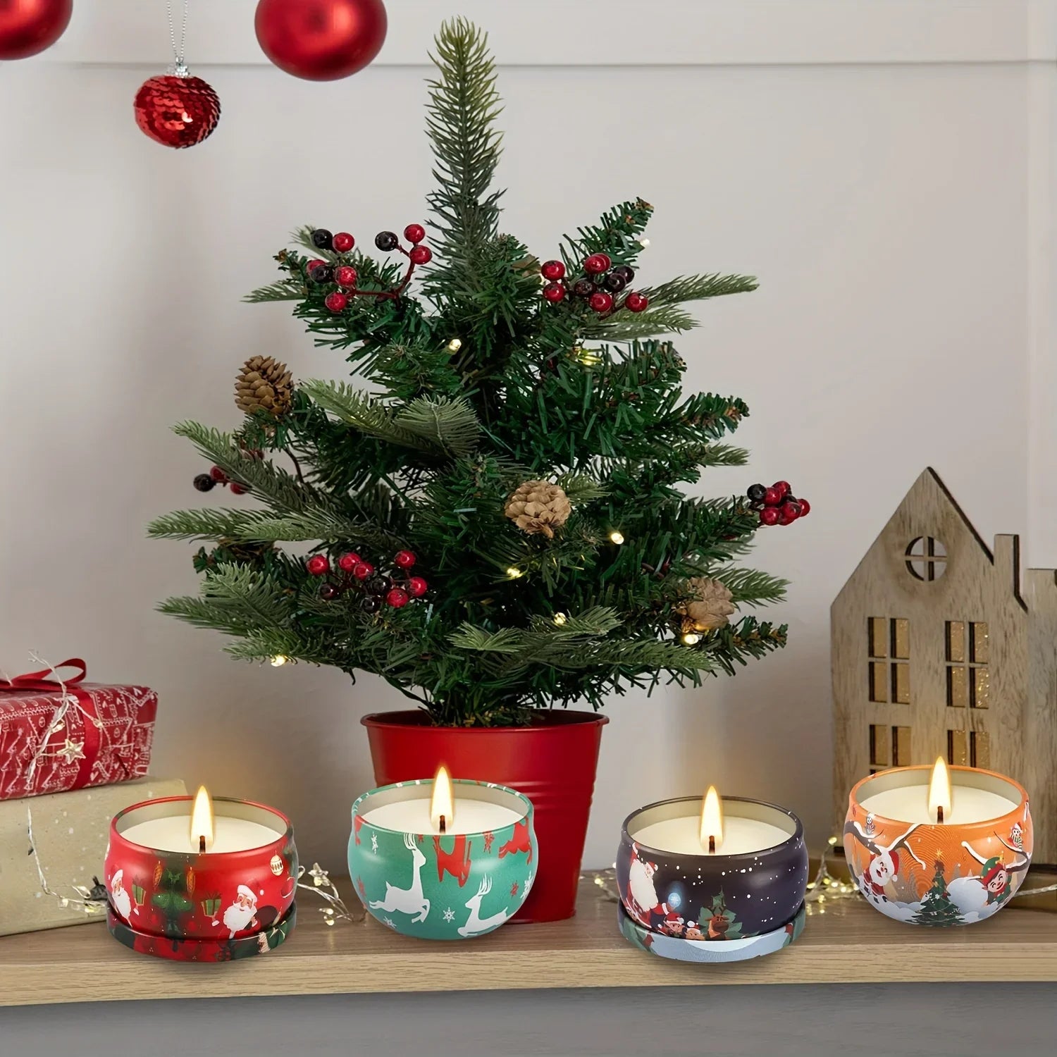 Siberian Fir Scented Soy Wax Candles for Christmas, back view - House Of Avana