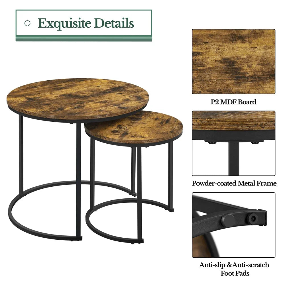 Costoffs Side Table Coffee Table with Wooden Tabletop & Sturdy Metal Base, Rustic Nesting End Table Set... - House Of Avana