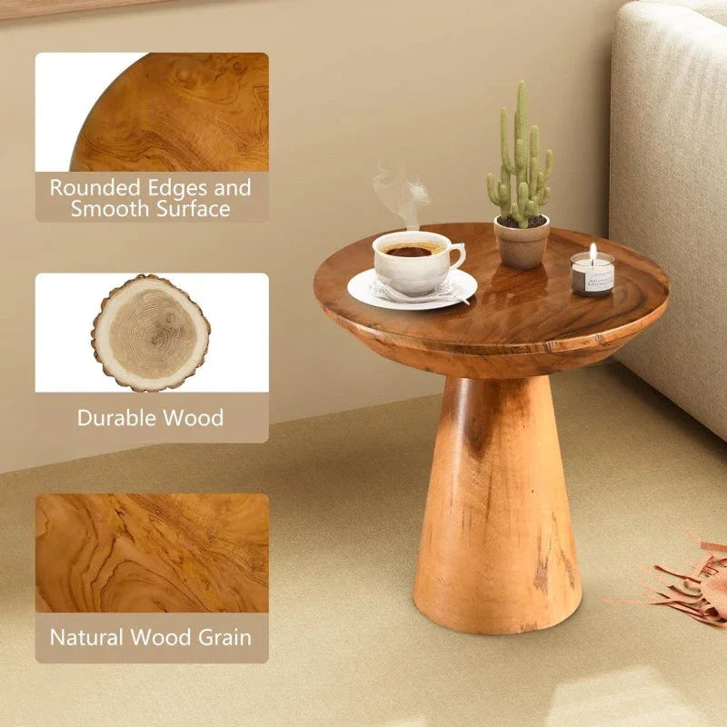 Side Table Teak Stool Natural Plant Stand 14 Tall Wood Round Coffee Table for Living Room Bedroom Garden Yard House Of Avana