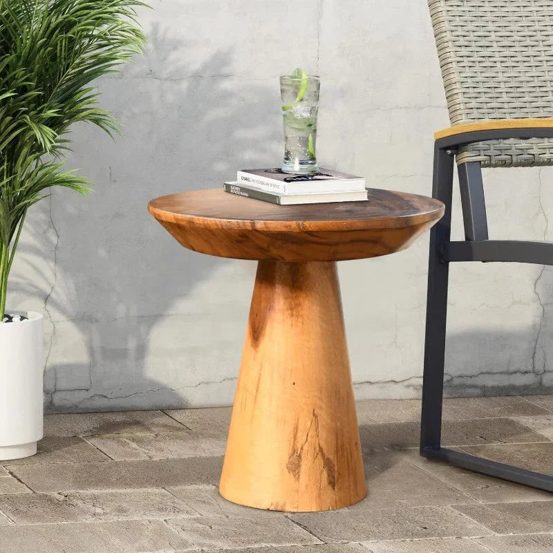 Side Table Teak Stool Natural Plant Stand 14 Tall Wood Round Coffee Table for Living Room Bedroom Garden Yard House Of Avana