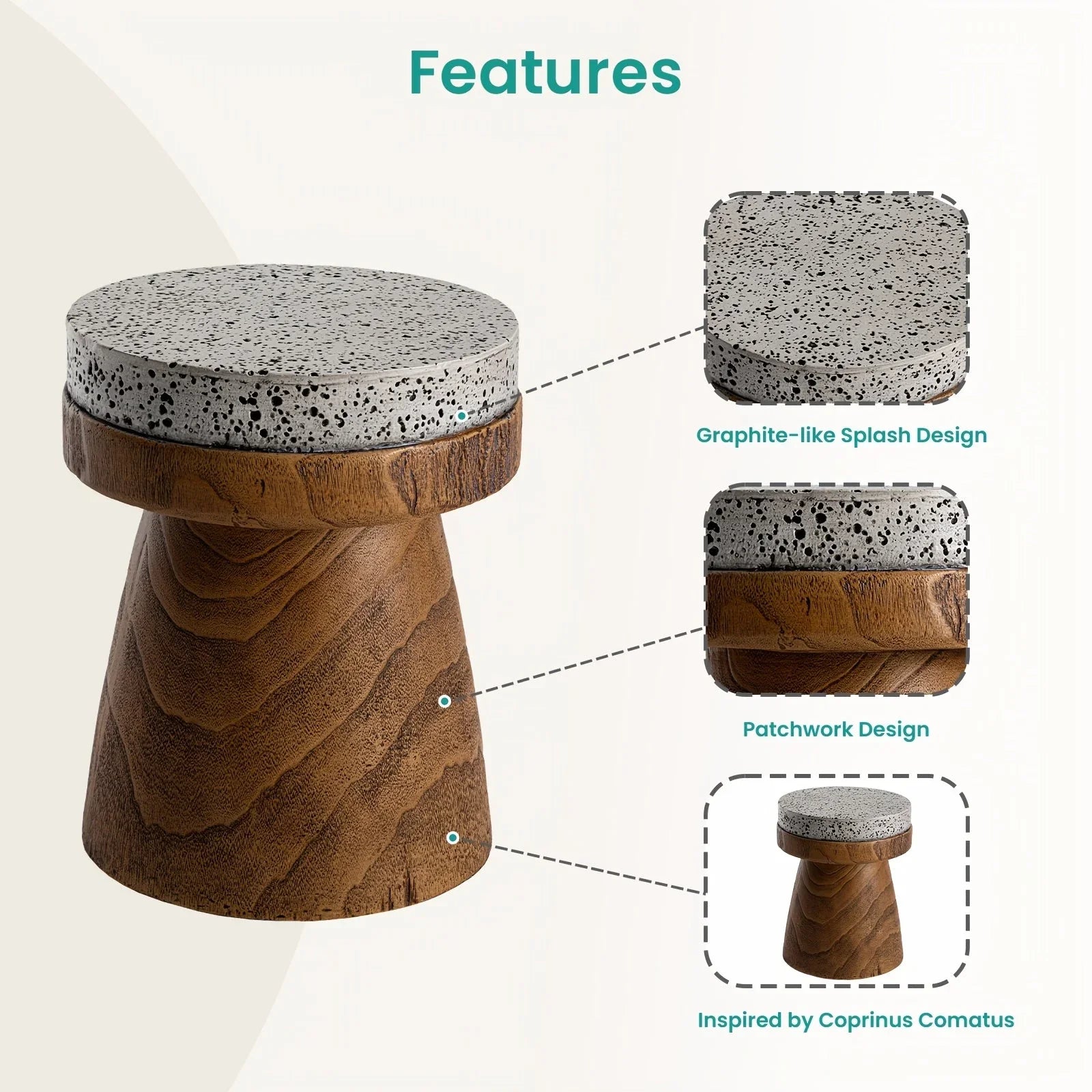Vintage Style Mushroom Side Table, Lightweight Round Accent End Table for Living Room & Bedroom, Indoor/Outdoor Retro Courtyard Footstool, No Electricity Required, Mushroom Decor House Of Avana