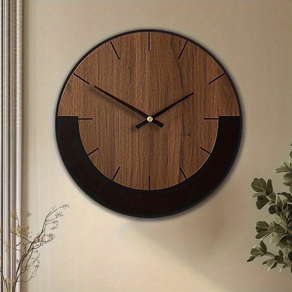 [Vintage Wooden Wall Clock] Vintage Rustic Wooden Round Wall Clock - Silent Battery Operated, 14/16/18 Inch, Black & Brown, Home Decor for Living Room, Bedroom, Office, Kitchen House Of Avana