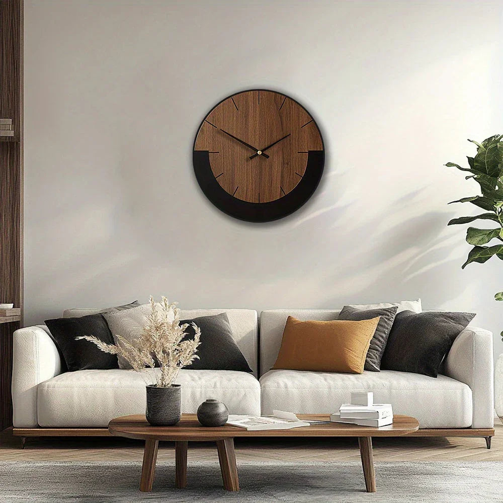 [Vintage Wooden Wall Clock] Vintage Rustic Wooden Round Wall Clock - Silent Battery Operated, 14/16/18 Inch, Black & Brown, Home Decor for Living Room, Bedroom, Office, Kitchen House Of Avana