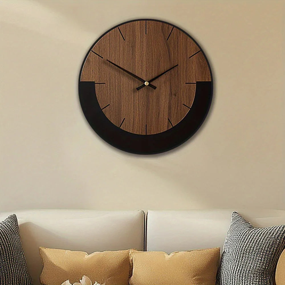 [Vintage Wooden Wall Clock] Vintage Rustic Wooden Round Wall Clock - Silent Battery Operated, 14/16/18 Inch, Black & Brown, Home Decor for Living Room, Bedroom, Office, Kitchen House Of Avana