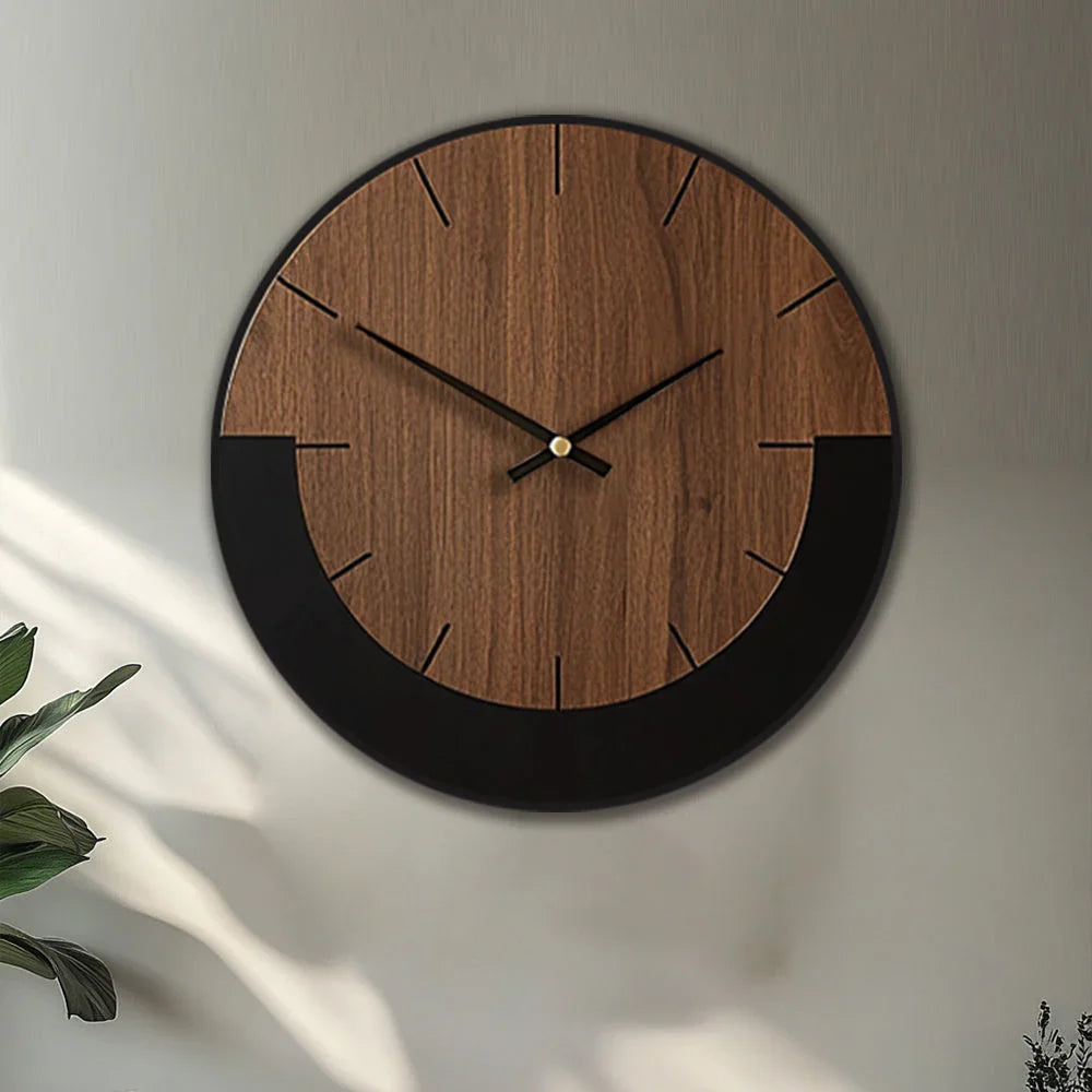 [Vintage Wooden Wall Clock] Vintage Rustic Wooden Round Wall Clock - Silent Battery Operated, 14/16/18 Inch, Black & Brown, Home Decor for Living Room, Bedroom, Office, Kitchen House Of Avana
