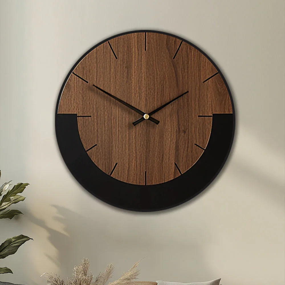 [Vintage Wooden Wall Clock] Vintage Rustic Wooden Round Wall Clock - Silent Battery Operated, 14/16/18 Inch, Black & Brown, Home Decor for Living Room, Bedroom, Office, Kitchen House Of Avana