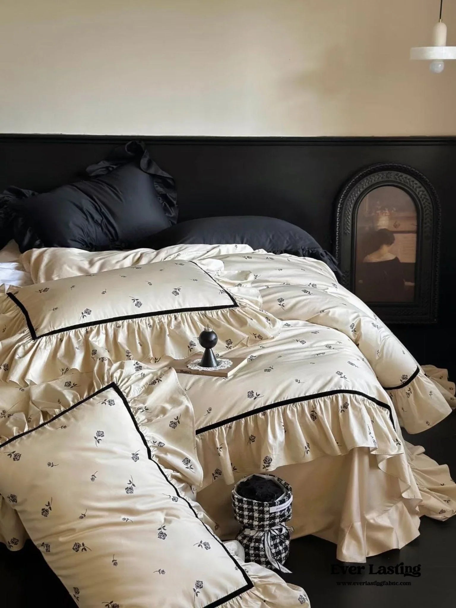 Silky French Black Rose Bedding Set Ever Lasting