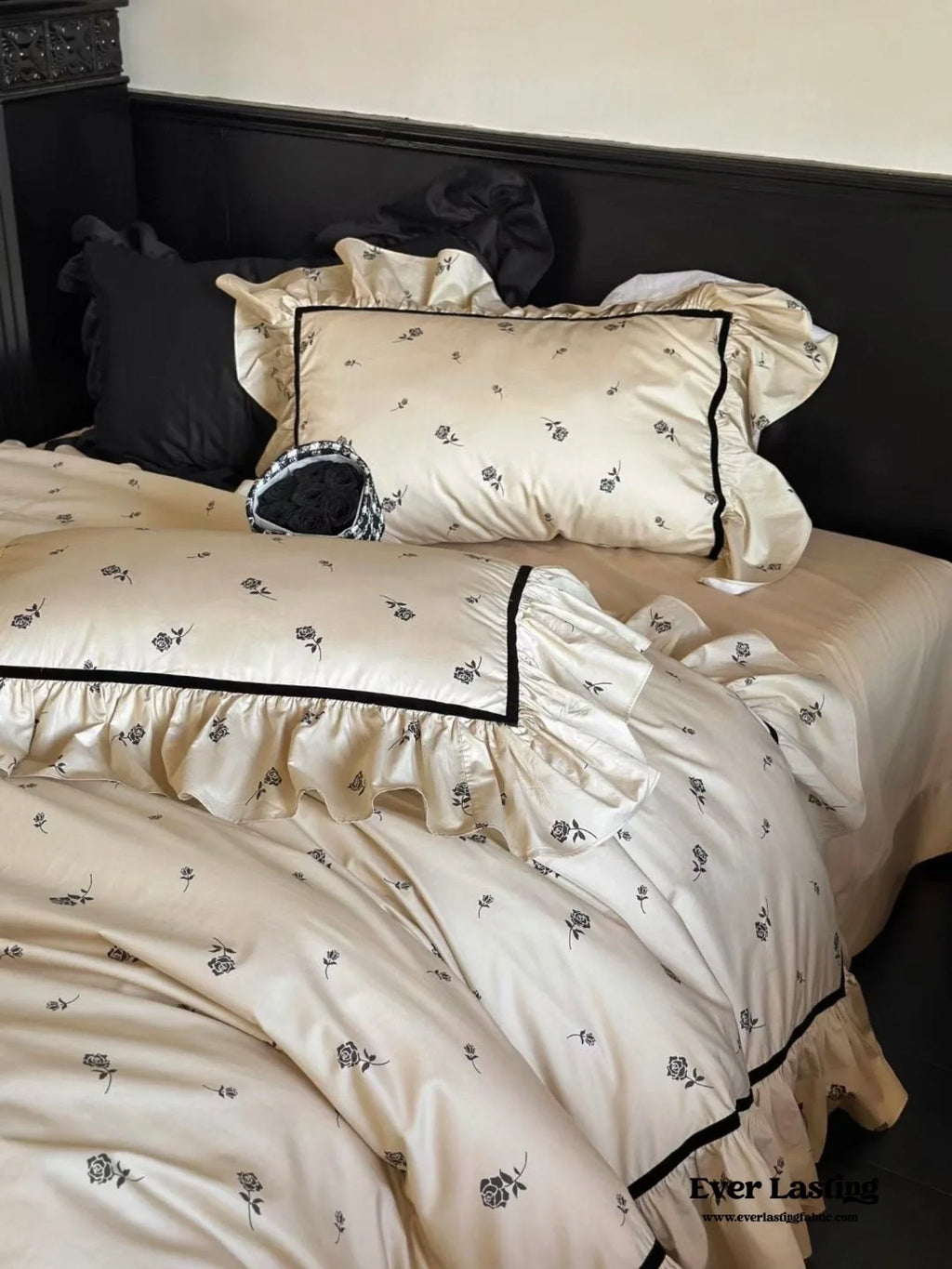 Silky French Black Rose Bedding Set Ever Lasting