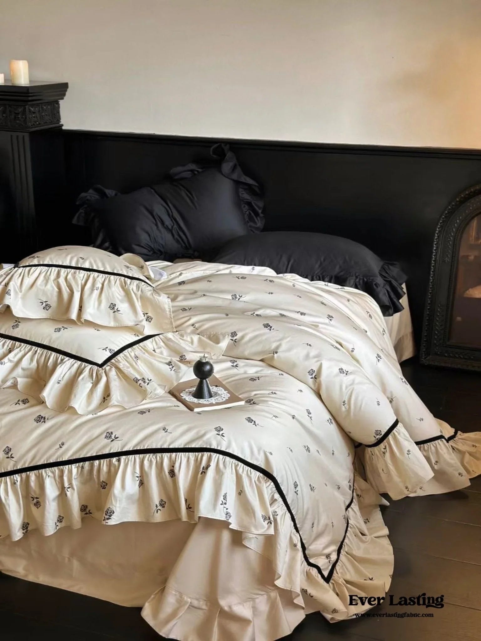 Silky French Black Rose Bedding Set Ever Lasting