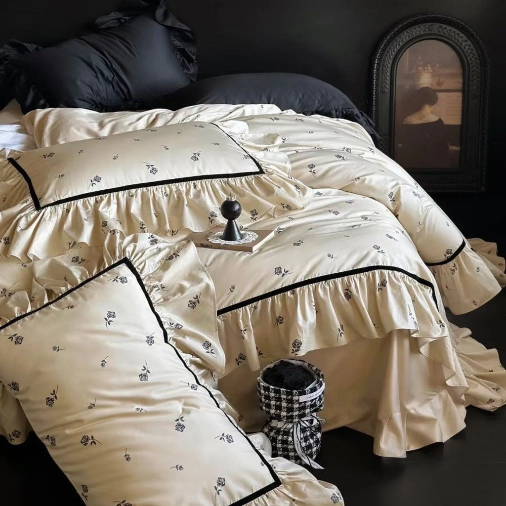 Silky French Black Rose Bedding Set Ever Lasting