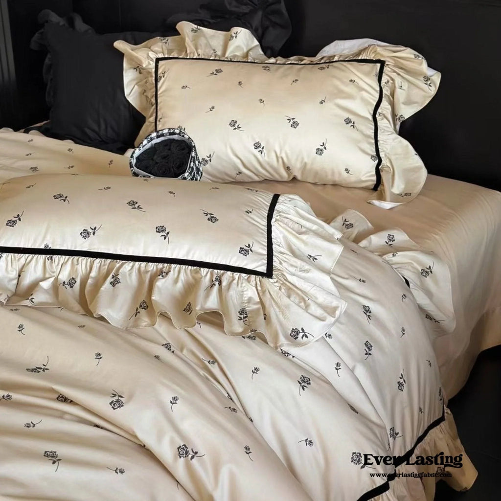 Silky French Black Rose Bedding Set Ever Lasting