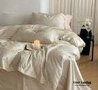 Silky Leopard Buttoned Bedding Set / Baby Pink Ever Lasting