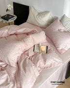 Silky Leopard Buttoned Bedding Set / Baby Pink Ever Lasting