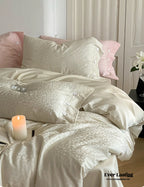 Silky Leopard Buttoned Bedding Set / Baby Pink Ever Lasting