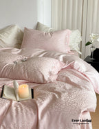 Silky Leopard Buttoned Bedding Set / Baby Pink Ever Lasting