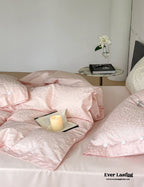 Silky Leopard Buttoned Bedding Set / Baby Pink Ever Lasting