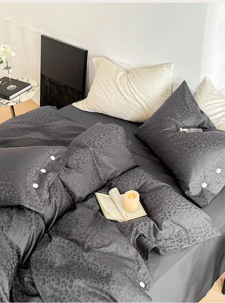 Silky Leopard Buttoned Bedding Set / Baby Pink Ever Lasting