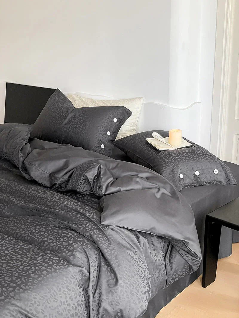 Silky Leopard Buttoned Bedding Set / Baby Pink Ever Lasting