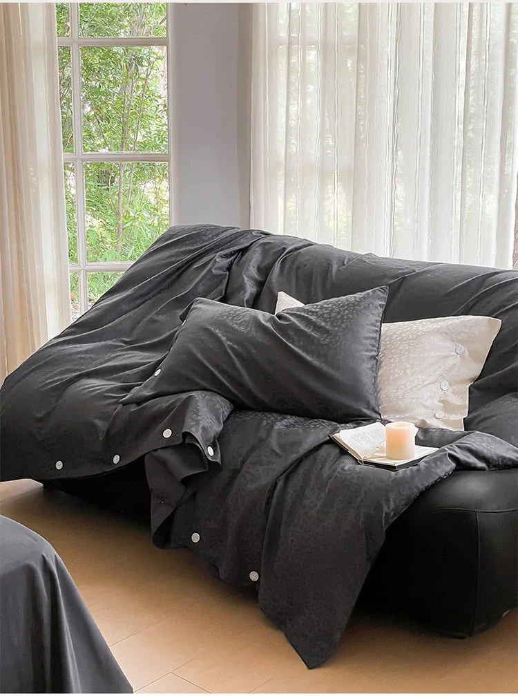 Silky Leopard Buttoned Bedding Set / Baby Pink Ever Lasting