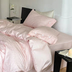 Silky Leopard Buttoned Bedding Set / Baby Pink Ever Lasting
