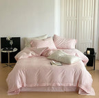 Silky Leopard Buttoned Bedding Set / Baby Pink Ever Lasting