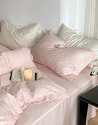 Silky Leopard Buttoned Bedding Set / Baby Pink Ever Lasting