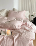 Silky Leopard Buttoned Bedding Set / Baby Pink Ever Lasting